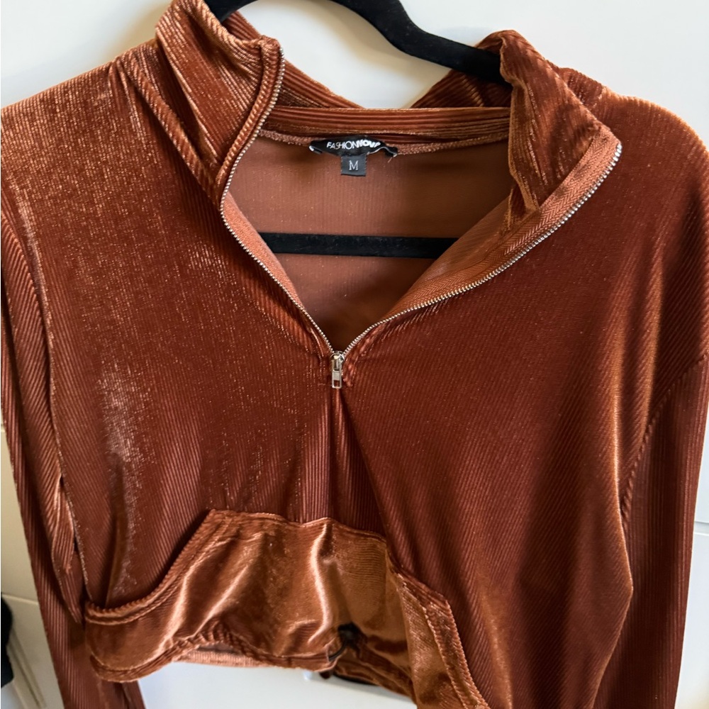 Fashion Nova Rust V-Neck Sweater